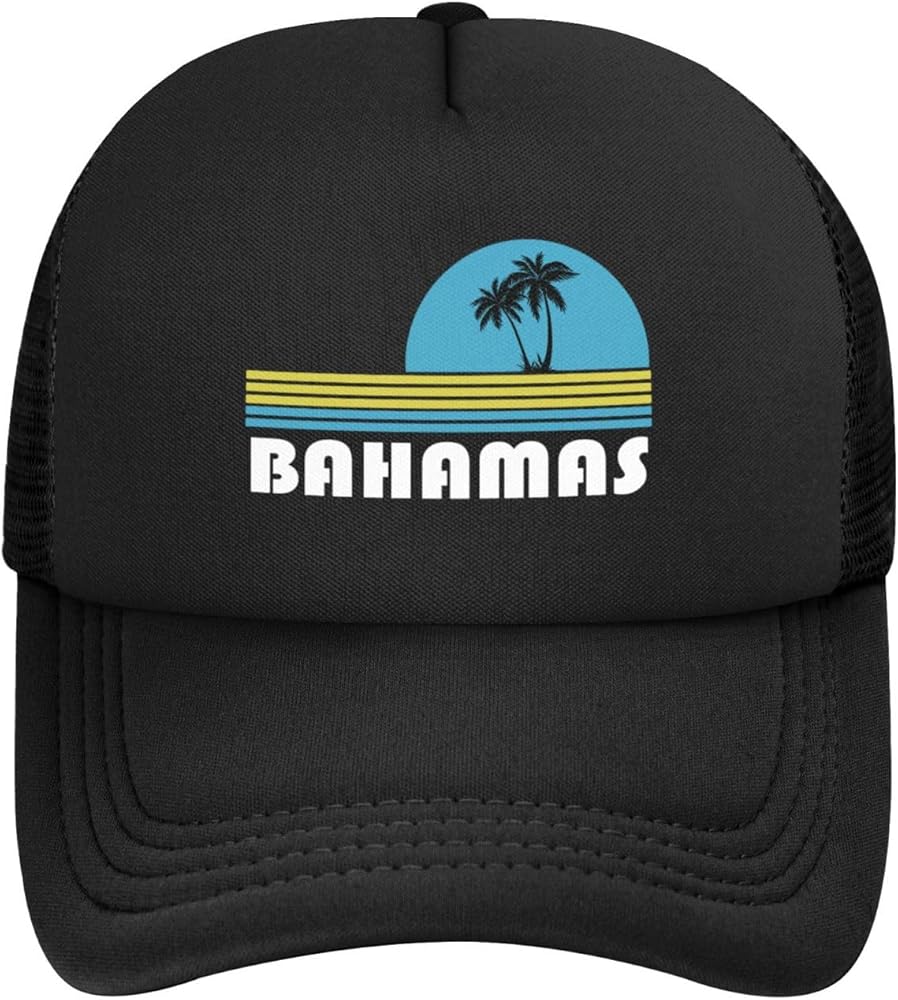 Bahamas Trucker Hat, Adjustable Mesh Baseball Cap, Outdoor Fishing Hat Black